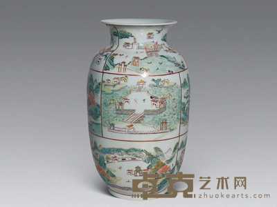 民国 粉彩开光人物山水灯笼瓶 高29.2cm